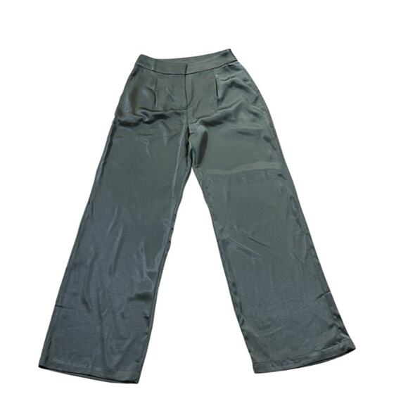 Line and dot Wide-Leg Gray Satin like Dress Pants High Waist & Pleats S - Picture 1 of 12